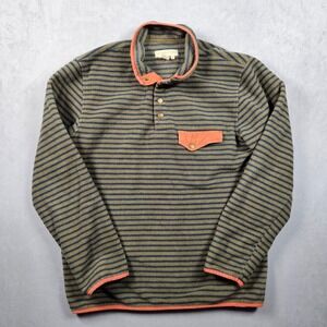 The Territory Ahead Sweater Mens Medium Green Striped Fleece Snap Pocket Outdoor